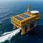**Prompt:** A colossal, state-of-the-art offshore ocean energy platform, meticulously engineered, standing resiliently amidst powerful, rolling waves in a vast open ocean under a bright, clear sky. The image emphasizes the robust fluid-structure interaction, showcasing advanced marine technology designed for sustainable power. Professional engineering photography, high resolution, realistic lighting, detailed textures, safe for work, appropriate content, fully clothed, professional.