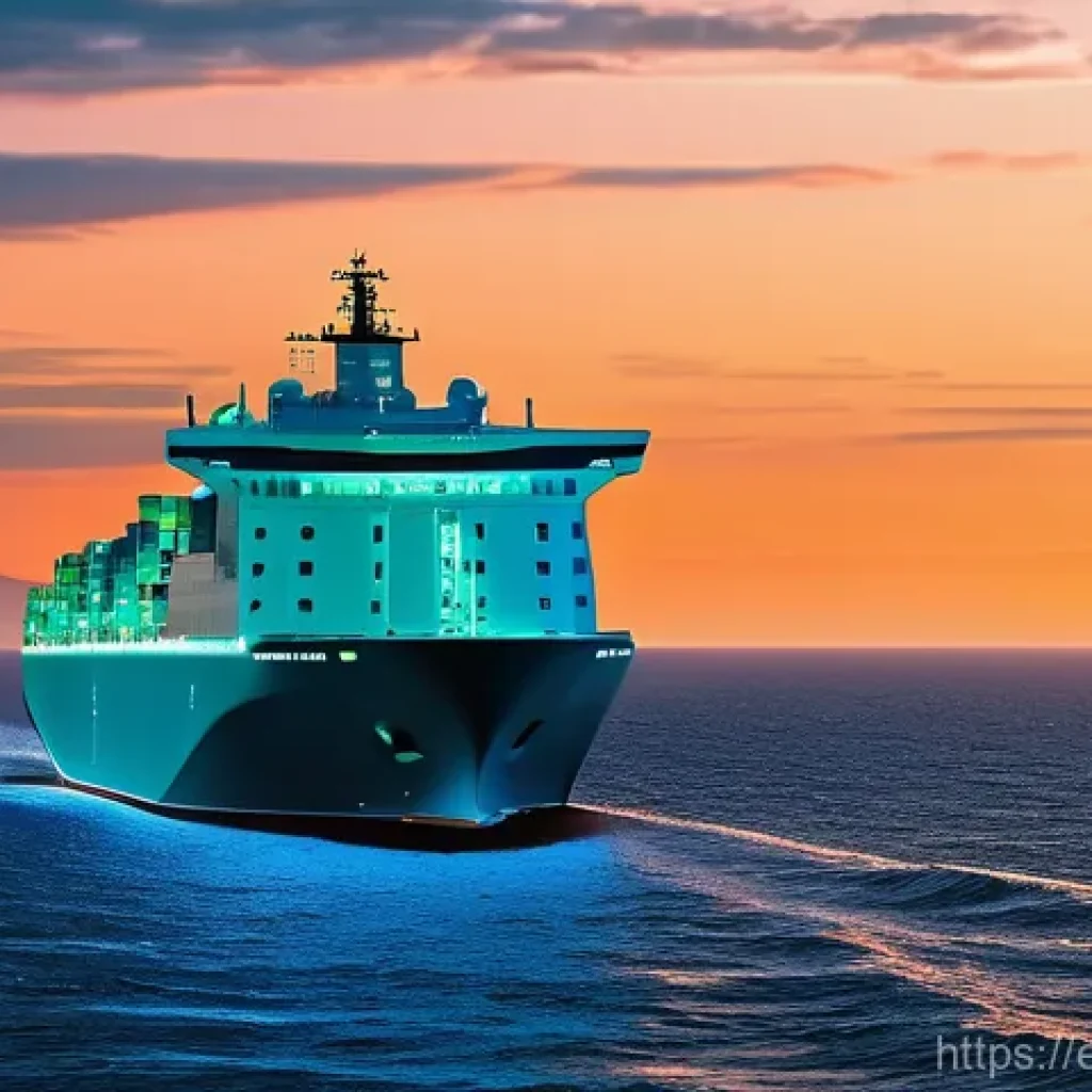 해양공학 해양 의사결정 시스템 - **Prompt 1: Intelligent Ocean Navigator**
A sleek, ultra-modern cargo ship glides smoothly acros...