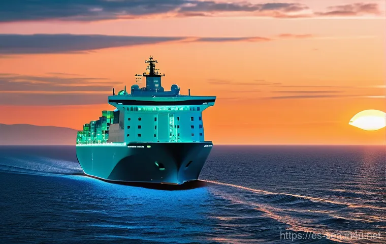 해양공학 해양 의사결정 시스템 - **Prompt 1: Intelligent Ocean Navigator**
    A sleek, ultra-modern cargo ship glides smoothly acros...