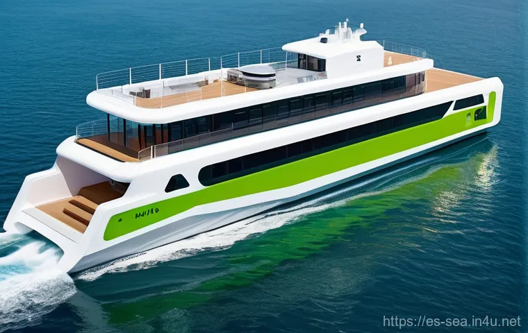 해양공학 해양 녹색 기술 - **Expansive Floating Offshore Wind Farm:** A breathtaking panoramic view of a vast, modern floating ...