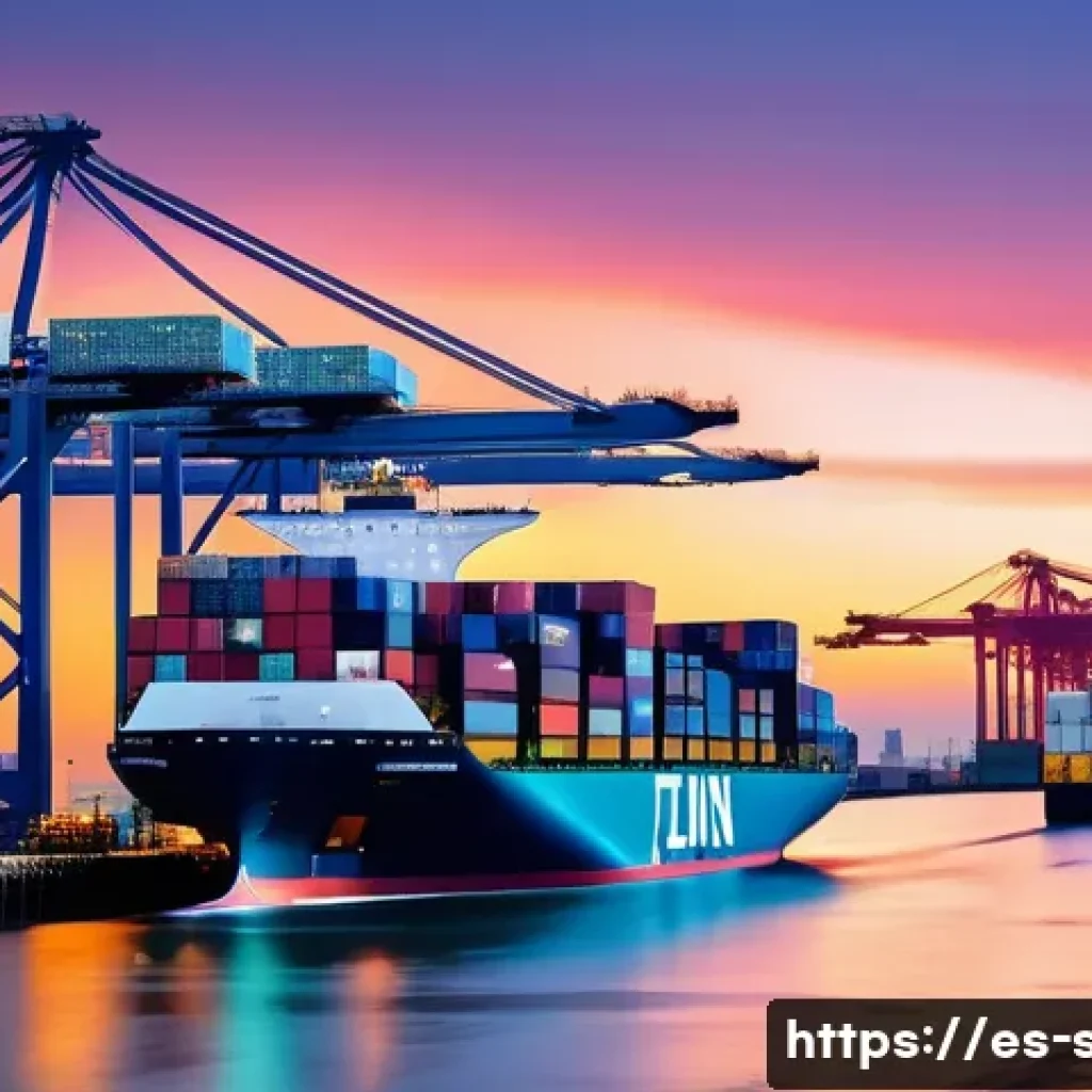 해양공학 해양 블록체인 - **Prompt for Maritime Logistics Efficiency**:
    "A hyper-modern, bustling port seen from an elevat...