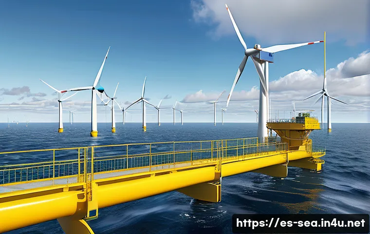 해양공학 시뮬레이션 기법 - A highly detailed 3D visualization of an offshore wind turbine platform under dynamic ocean conditio...