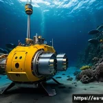 해양공학 해양 공학 로봇 연구 - A highly detailed underwater scene showcasing an autonomous underwater robot exploring a deep ocean ...