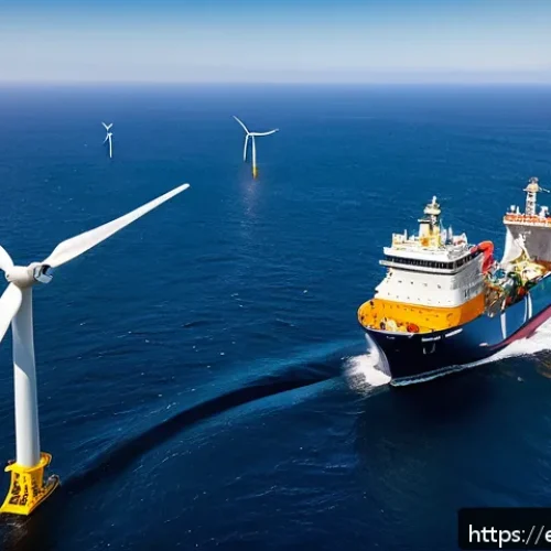 해양공학 해양산업 전망 - A vibrant offshore wind farm located off the Chilean coastline during a clear day, featuring multipl...