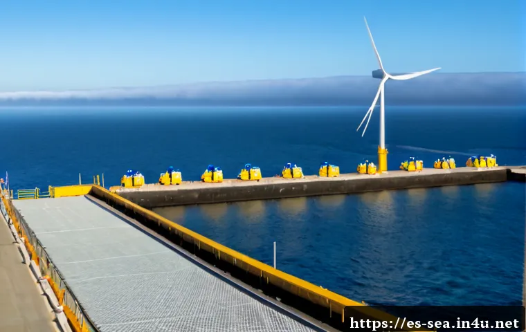 해양공학 해양 신재생 에너지 - Photorealistic coastal renewable energy facility on the Atlantic shore of northern Spain, large offs...